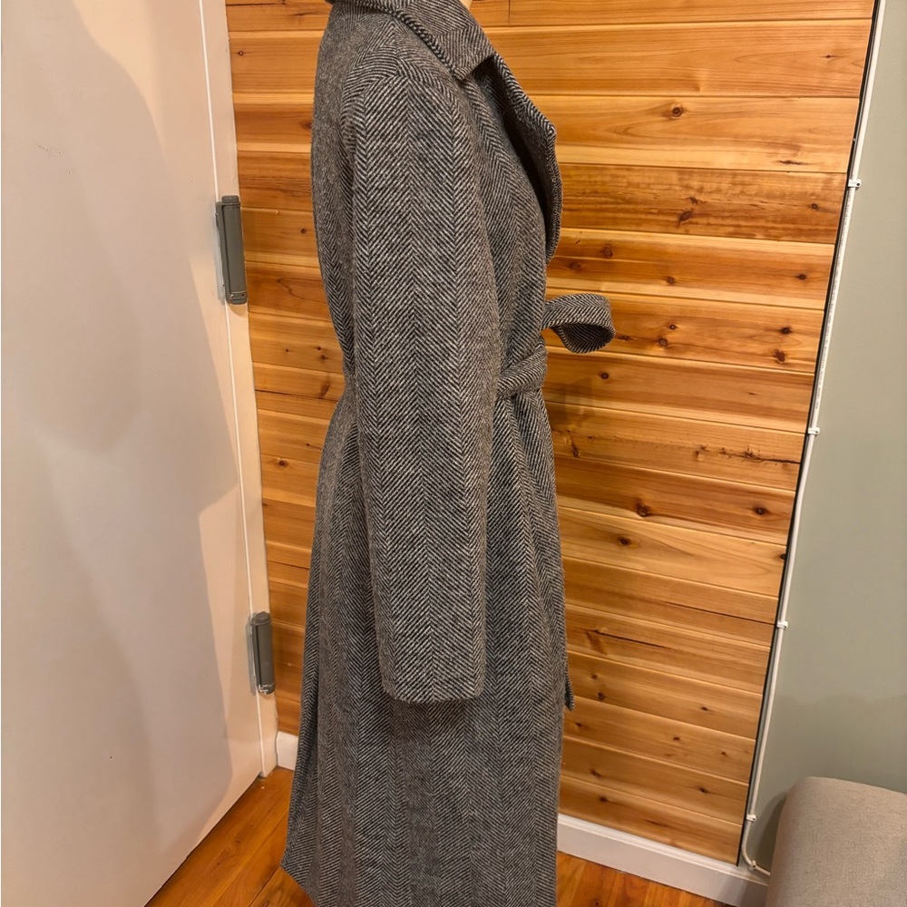 Gray Herringbone Wool-Blend Wrap Coat - image 4